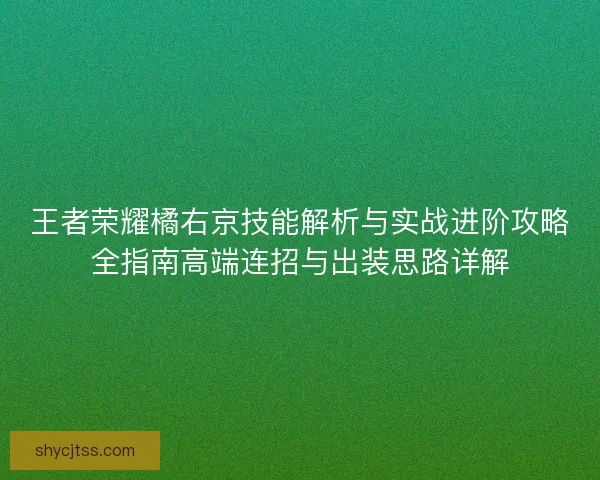 王者荣耀橘右京技能解析与实战进阶攻略全指南高端连招与出装思路详解